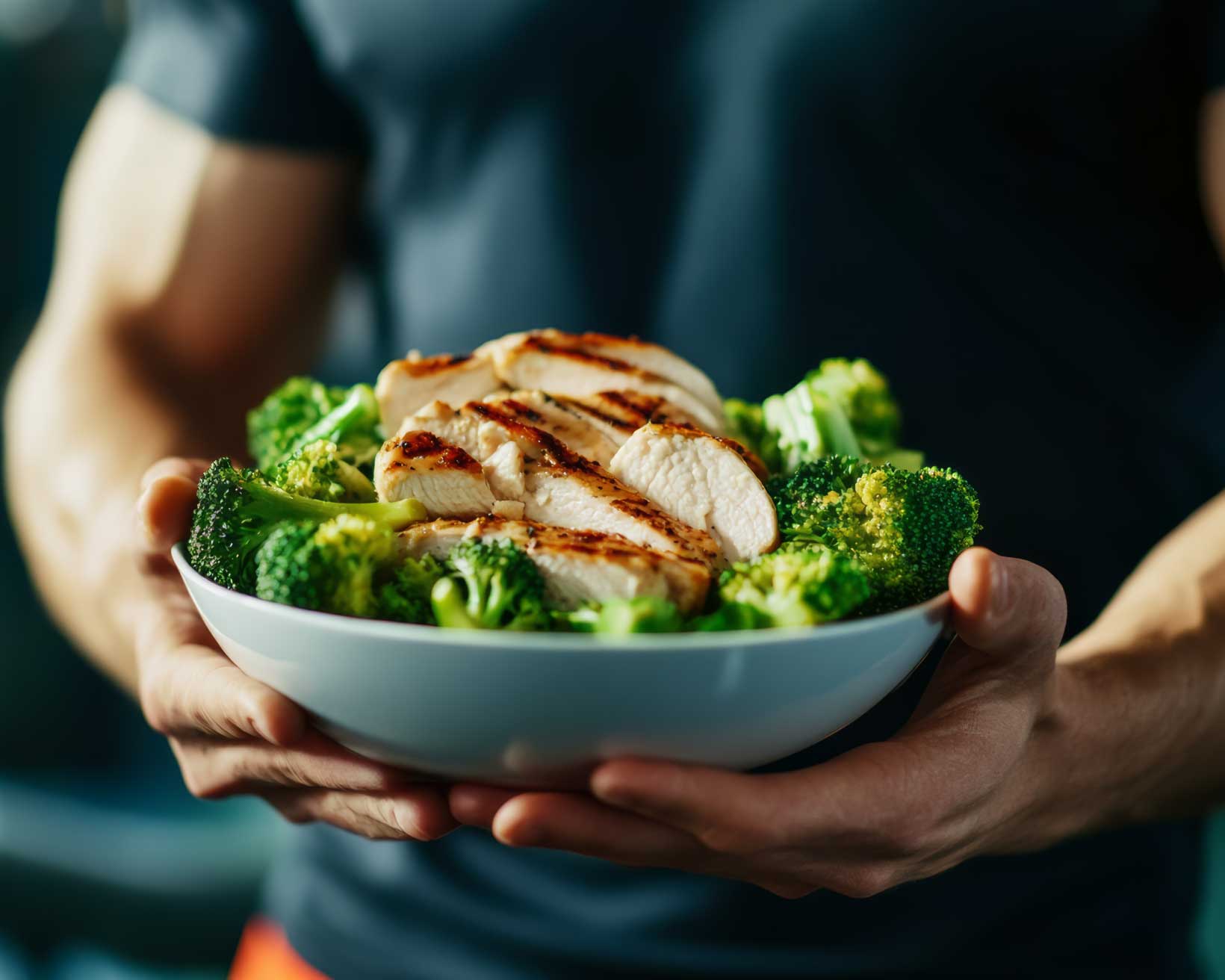 Fit man holding healthy mean